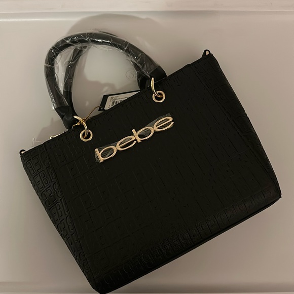 Bebe - Ceila Embossed Top Handle Crossbody Black Handbag - Picture 2 of 7